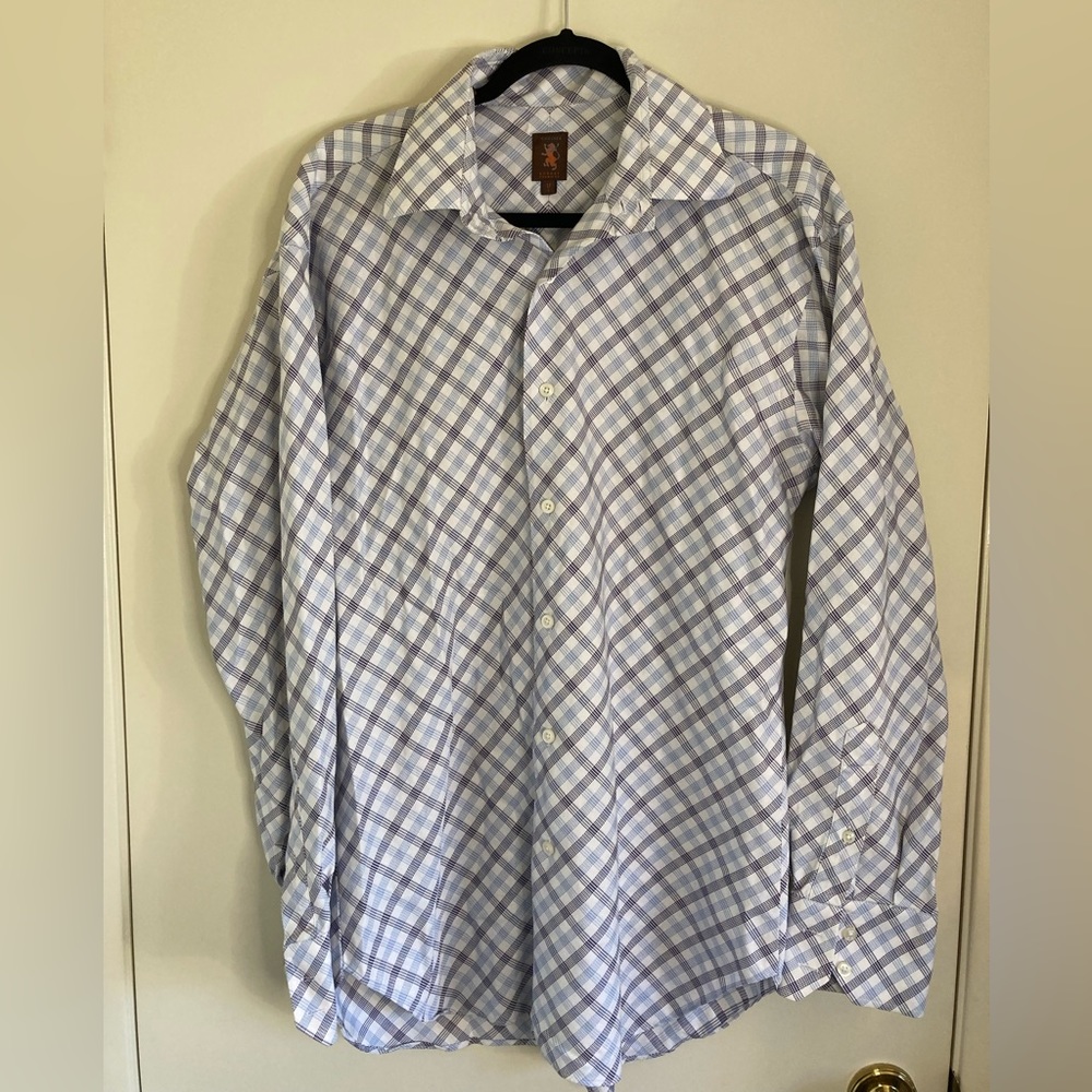 Robert Talbott Mens Shirt Size 17 Blue Long Sleeve Button Up Casual or Dress